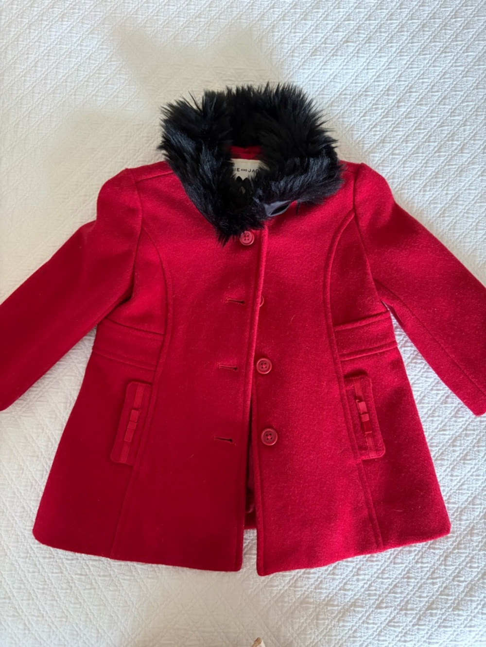 Janie and Jack Red Girls' Wool-Blend Coat with Faux Fur Collar